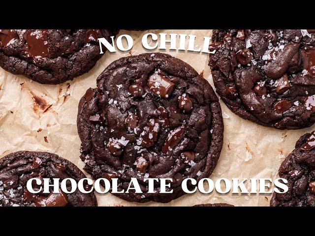 FUDGY No Chill Vegan Double Chocolate Chip Cookies