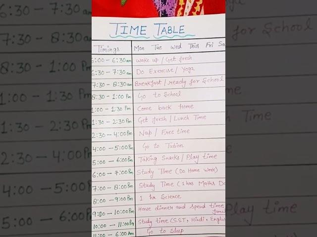 Study time table for class 9-10 l timetable for topper student #timetable #students #study