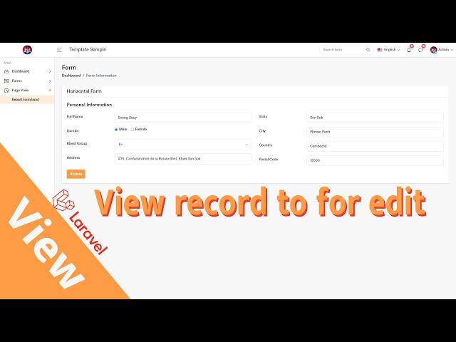 Add page view detail for edit record Laravel 9 | Sample Dashboard