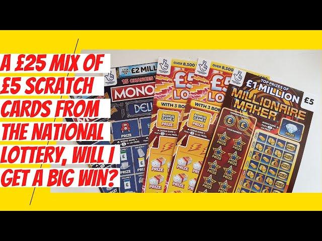 Scratch cards UK 2021. 5 £5 scratch cards from the National Lottery revealed