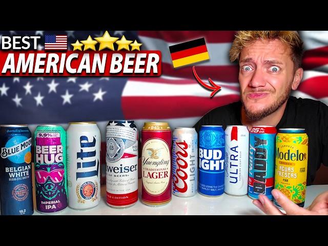 German Tries Most Famous AMERICAN BEERs in the USA!