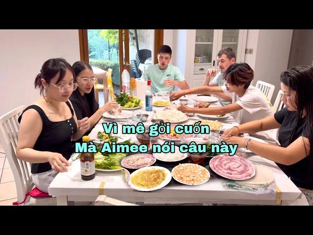 Lần đầu ăn gỏi cuốn có đủ loại rau thơm, cả nhà há hốc mồm khi Aimee muốn mẹ làm điều này, Mai le