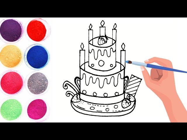 How to Draw and Colour Birthday Cake for kids and Toddlers #birthdaycake #cake