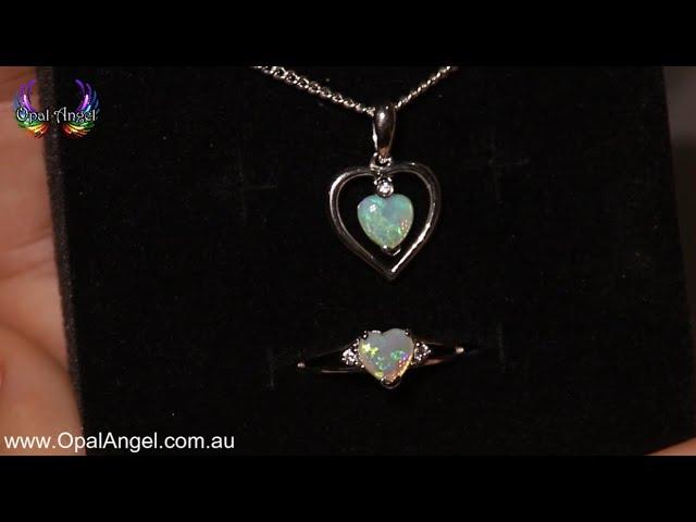 Solid Opal Ring And Pendant Heart Set Sterling Silver 925