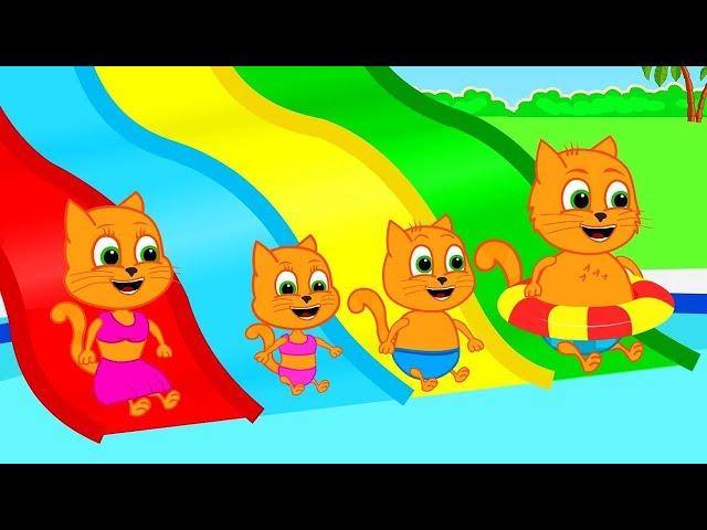  Cats Family in English - Big Rainbow Hill Cartoon for Kids