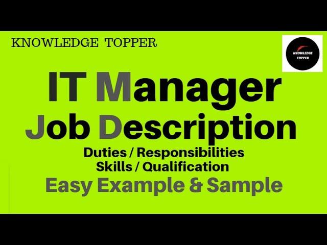 IT Manager Job Description | Information Technology Manager Job Description | IT Manager Duties