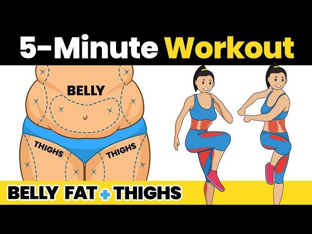 5 Minute BELLY FAT & THIGHS Workout to Lose Weight at Home Fast - Standing Exercise for Flat Stomach