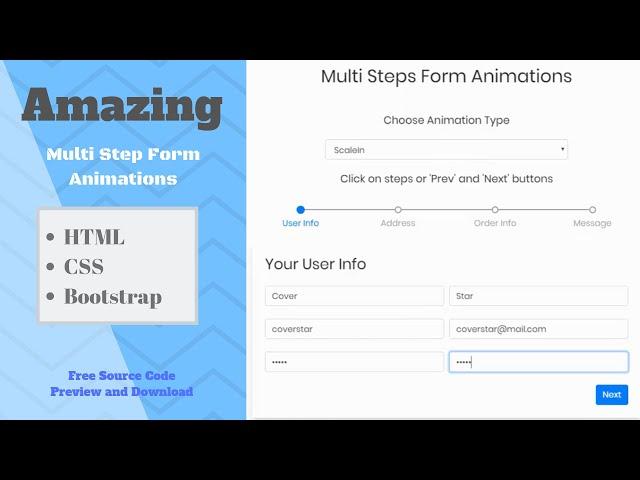 Bootstrap Multi Step Form Animations With CSS | Switch Form’s Animation