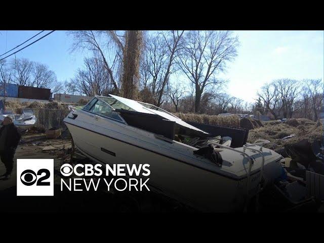 Boats lefts with trash in streets of Paterson, New Jersey