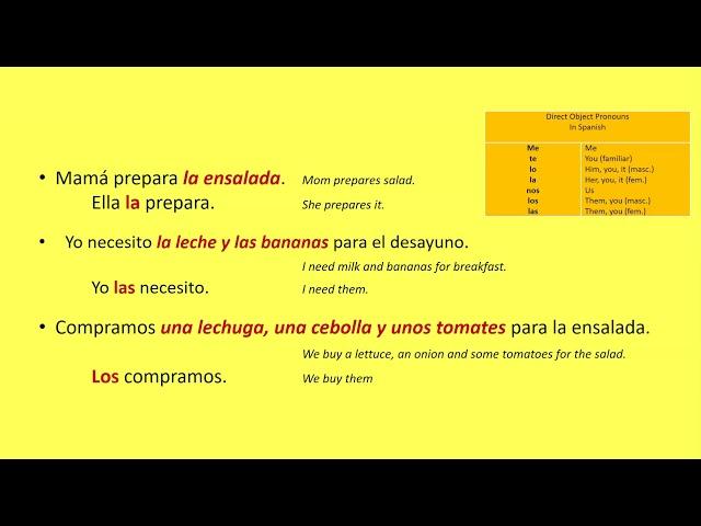 Spanish Direct Object Pronouns Examples