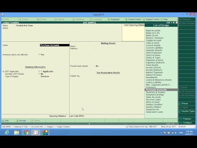 PURCHASE LEDGER IN TALLY ERP 9  WITHIN STATE  PURCHASE FOR GS
