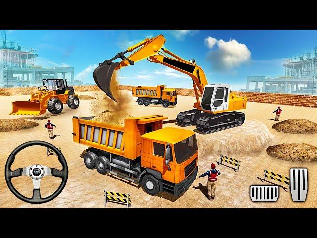 Excavator Backhoe Loading Dump Truck with Sand at Quarry Site - Android Gameplay