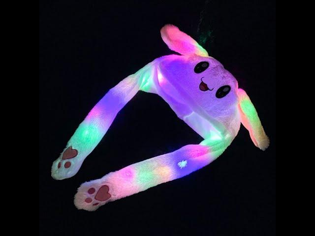 Bunny Hat Moving Rabbit Ear with LED Lights, Kawaii Gifts for Adults and Kids