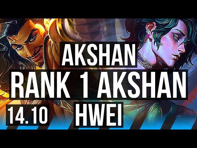 AKSHAN vs HWEI (MID) | Rank 1 Akshan, 7/0/1, 1400+ games, Godlike | KR Grandmaster | 14.10