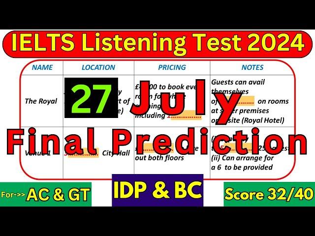 06 JULY 2024 IELTS LISTENING PRACTICE TEST 2024 WITH ANSWER KEY | IELTS EXAM PREDICTION | BC & IDP