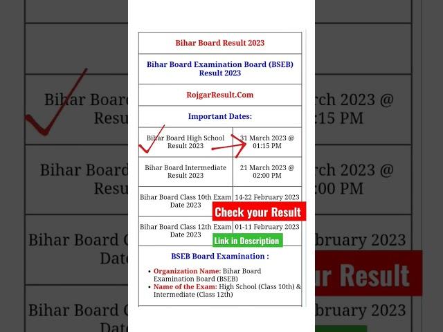 Bihar Board 10th Class Result | Link in Description | #biharboard10thresult2023 #shorts