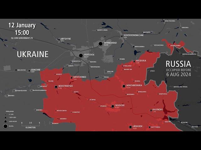 Russian Invasion of Ukraine: Pokrovsk Offensive (New Map) - Every Day [Aug 6 2024 to Jan 12 2025]