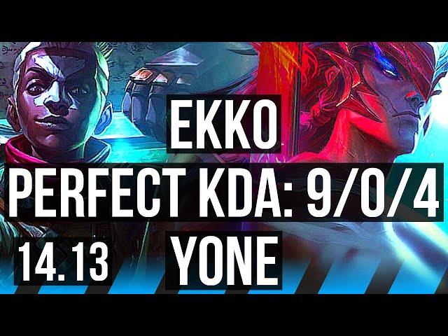 EKKO vs YONE (MID) | 9/0/4, Legendary, 500+ games | TR Master | 14.13