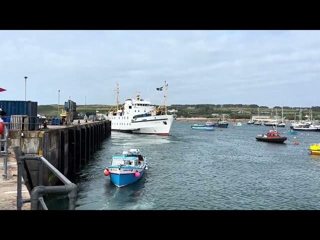 SCILLONIAN III PASSENGER FERRY AT ST MARY'S HARBOUR ISLES OF SCILLY ON THE WAY TO PENZANCE CORNWALL