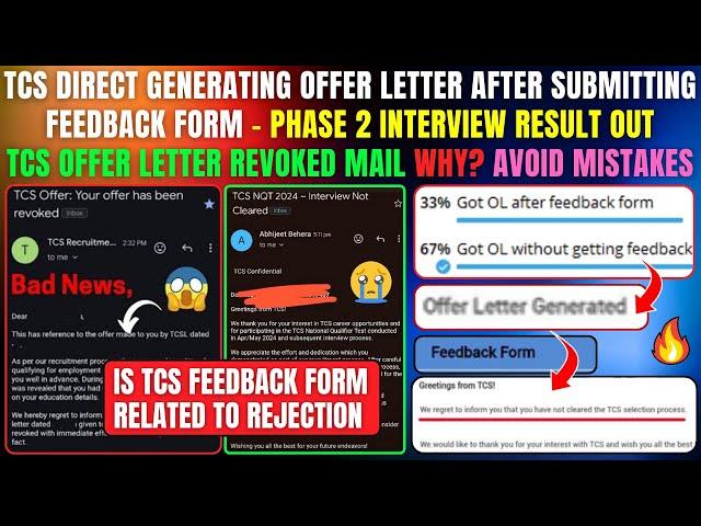 TCS IMP BIG UPDATES, FEEDBACK FROM, PHASE 2 INTERVIEW RESULTS, OFFER LETTER GENERATED & REVOKED MAIL