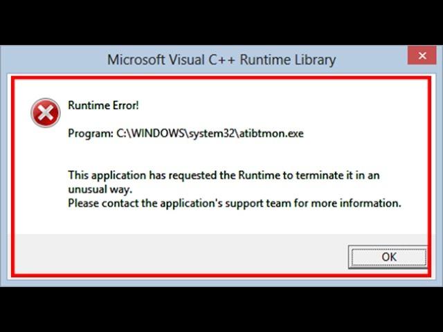 How to fix Runtime Error-atibtmon.exe in windows 8/8.1/10