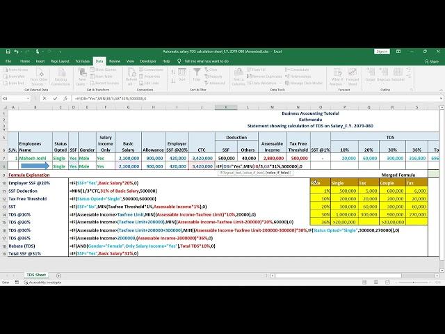 Automatic Salary TDS Calculation using Excel F/Y  2079/080 Amended