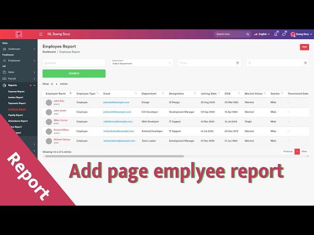 Add page Employee Report HR Laravel 10