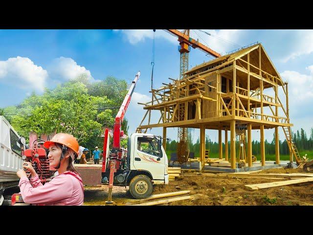 Amazing Job By Genius Girl: Control Cranes To Build Wooden Houses | Tran Dieu Linh - Daily Life