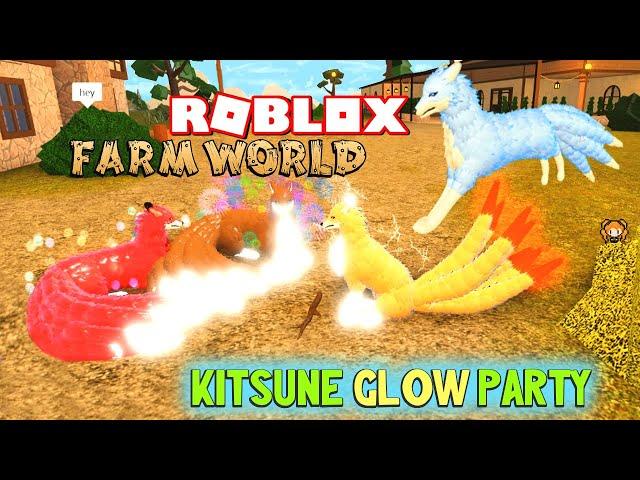 ROBLOX FARM WORLD GLOWING KITSUNE PARTY! Upgraded Rare 9 Tailed Fox and Peacock with Friends