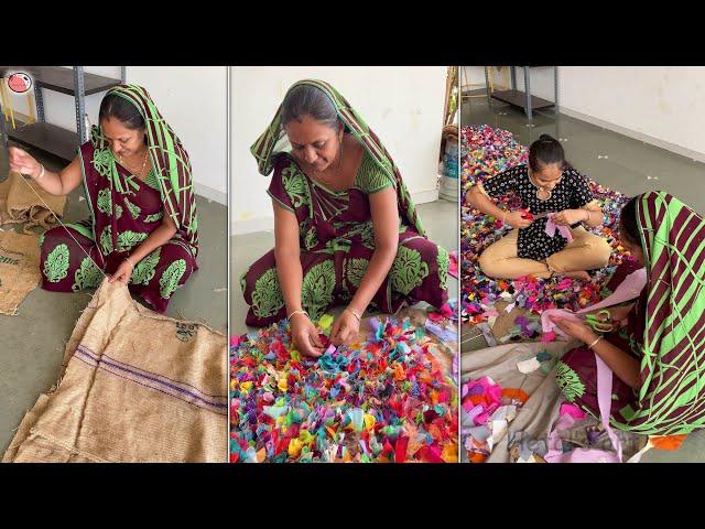 Mother Daughter making jute doormat - repurpose old clothes in your Home #diy #doormat #jutecrafts