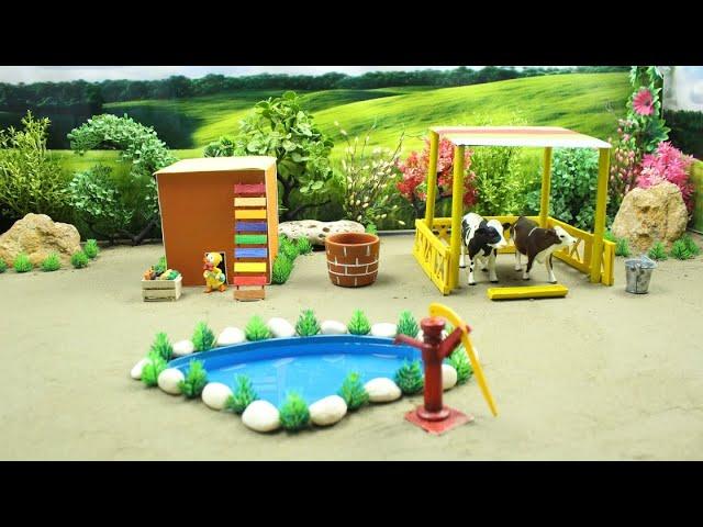 DIY Creative Farm Diorama with House for Cow, Horse, Pig - Farm House - Mini Hand Pump - Idea # 6