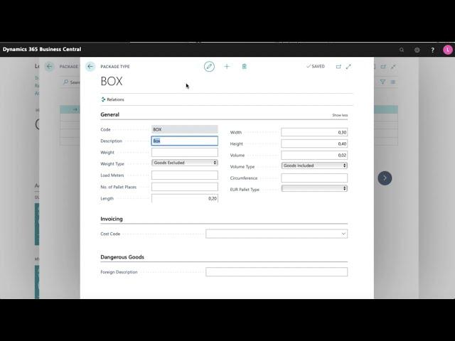 Package Types - LogTrade Connect for Dynamics 365 Business Center