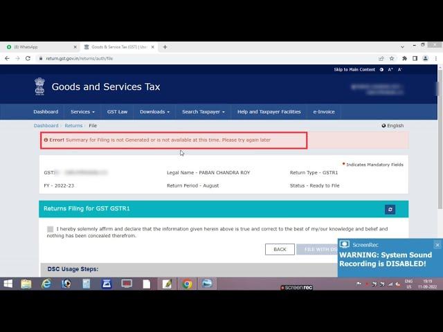 Summary for filing not generate at this time please try again leter | GSTR 1 फाईल कैसे करें.?