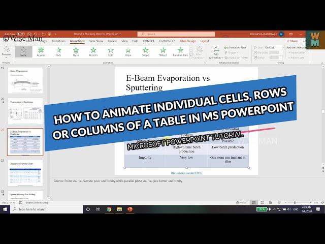 HOW TO ANIMATE INDIVIDUAL CELLS, ROWS OR COLUMNS OF A TABLE IN MS POWERPOINT
