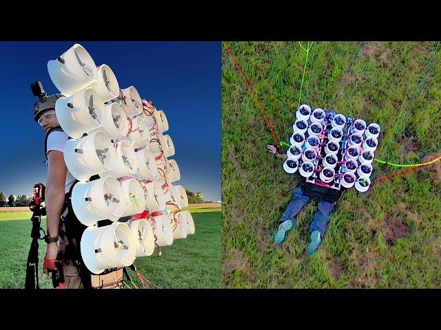 Flying with 50 drone motors (homemade flying machine)