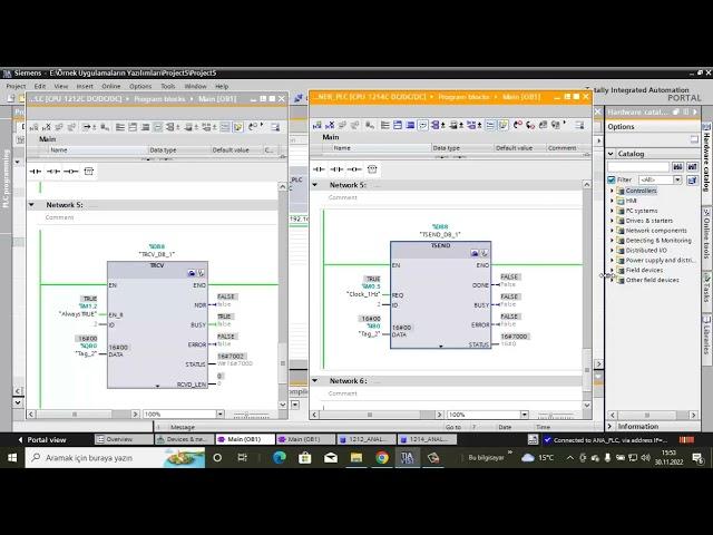 TİA PORTAL SIEMENS S7 - 1200 İKİ PLC ARASINDA VERİ TRANSFERİ TECON TSEND TRCV KISIM 2