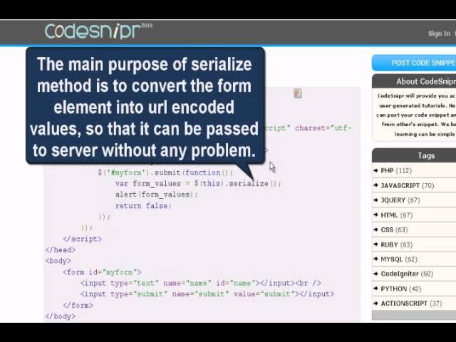 JQUERY Tutorial : jQuery serialize method