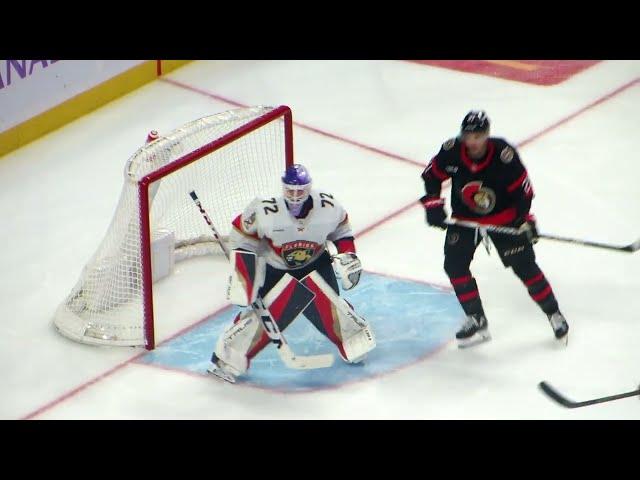 Sergei Bobrovsky in action during the Panthers @ Senators hockey game