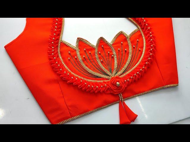 Silk saree blouse design stitching | flower design 2024 latest model blouse gala design |