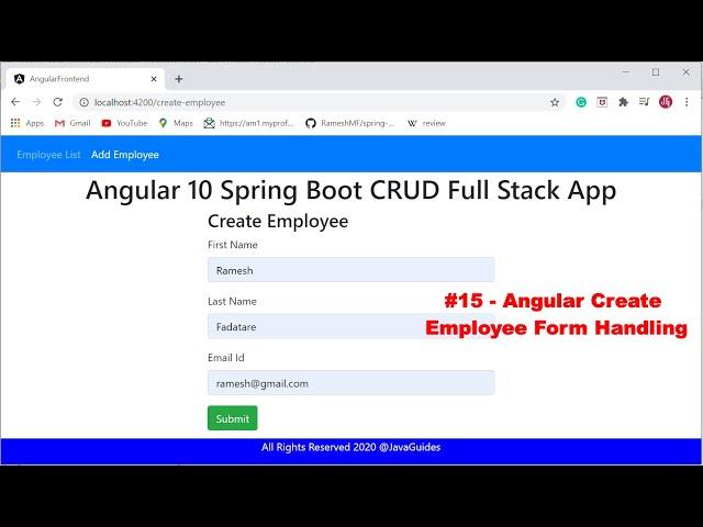 Angular 10 + Spring Boot CRUD Full Stack App - 15 - Angular Create Employee Form Handling