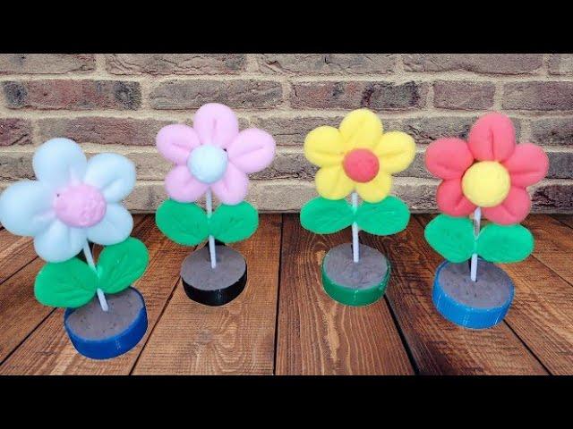 DIY Miniature Clay Flower Pot With Bottle Caps | How To Make Mini Polymer Clay Flowers 