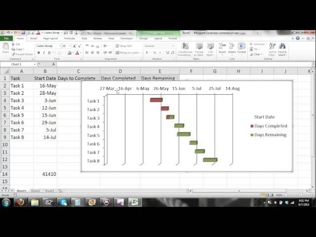 Microsoft Excel Gantt Chart Tutorial Excel 2010 Part 2 - Automated Progress Gantt Chart Tu