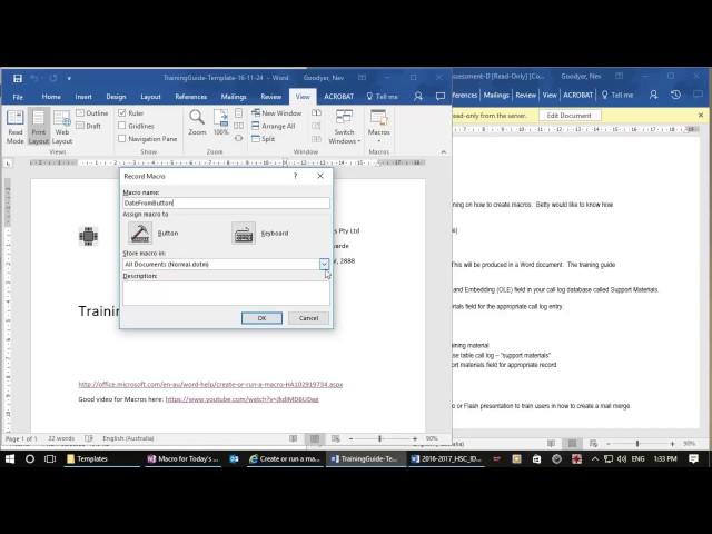 Macros in Word - Using a button and keyboard shortcut