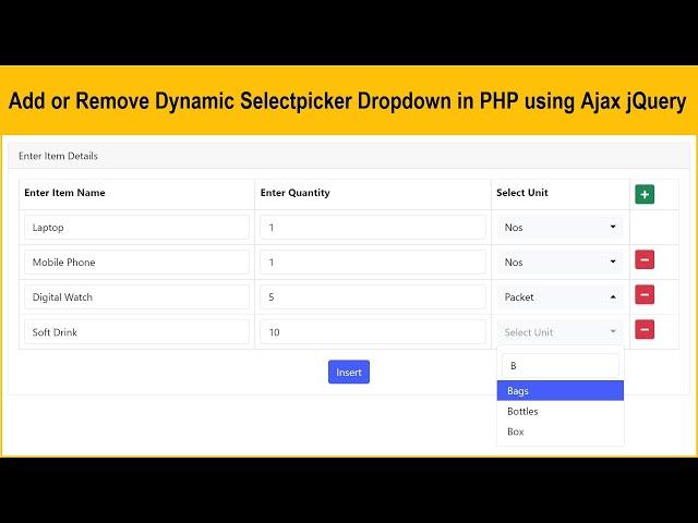 Add or Remove Selectpicker Dropdown Dynamically in PHP using Ajax jQuery