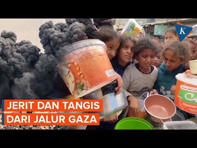 Potret Pengungsi Gaza Berebut Makanan di Dapur Umum Rafah