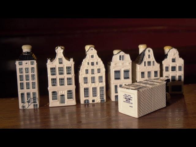 A walk along the most iconic KLM Delft Blue miniature houses in Amsterdam