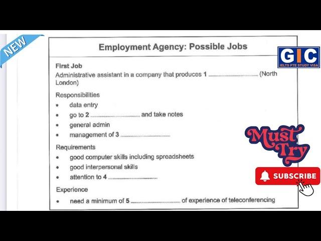 Employment Agency Possible Jobs Ielts Listening Test 2024 #ielts #gicratia #listening #ieltsexam