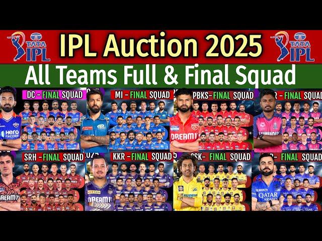 IPL Auction 2025 Day 1 All Teams Full Squad | All Teams Final Players List | CSK, RCB, KKR, MI, SRH