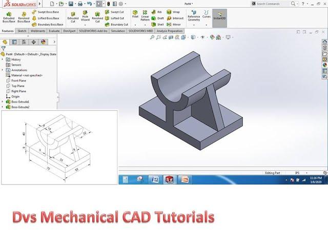 Solidworks Basic tutorial || Extruded boss base|| Feature|| Sketch || Convert entities||