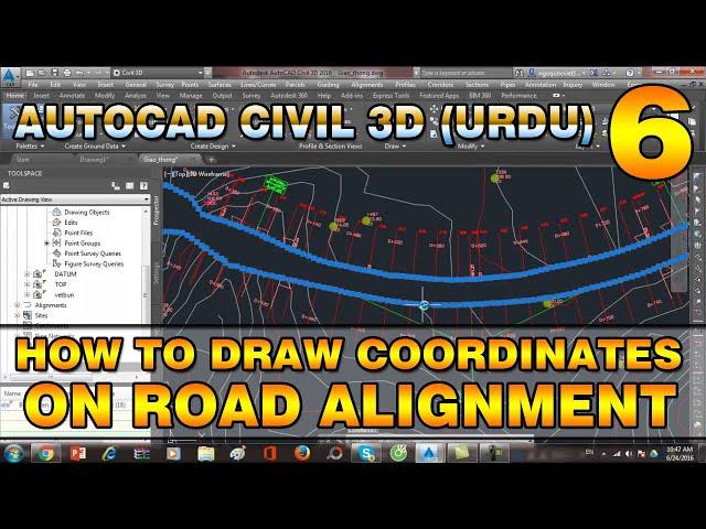 AutoCAD Civil 3D in Urdu/Hindi | How to Draw Coordinates on Road Alignment | Export Excel | Lesson 6